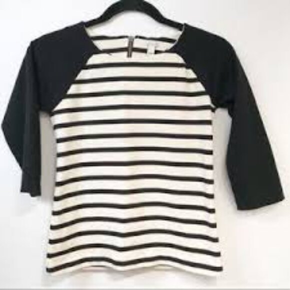 J.Crew Raglan Sailor Women's Top Navy Black and Cream Striped Size Small - Picture 3 of 7